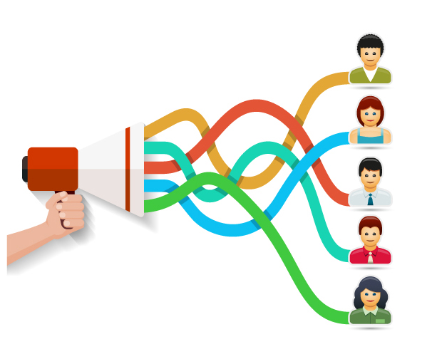 Megaphone with audience of listeners